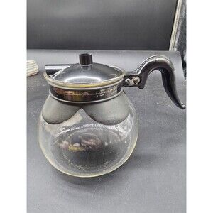 Vtg Glass & Metal Scalloped Overlay Collar Silex Coffee Tea Pot Carafe with Lid